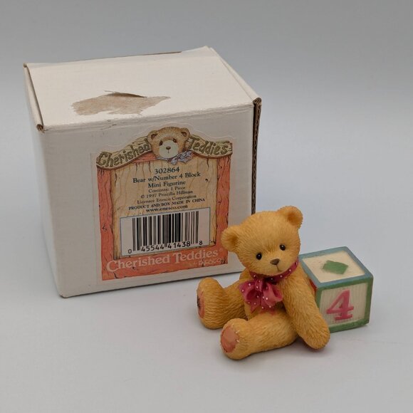 Cherished Teddies Bear with Number 4 Block (302864) 1997 - Picture 2 of 10